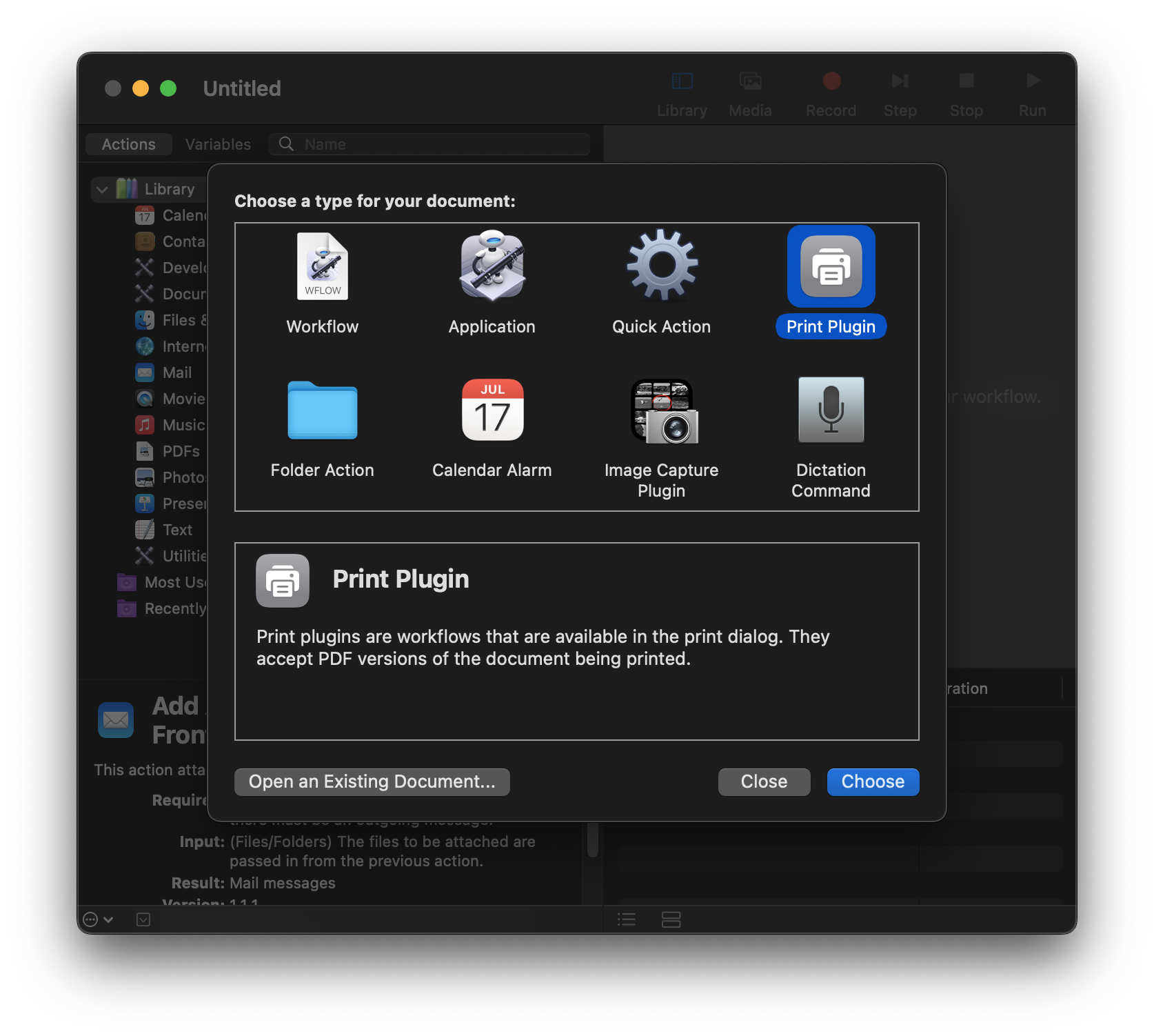 Automator Startup Screen